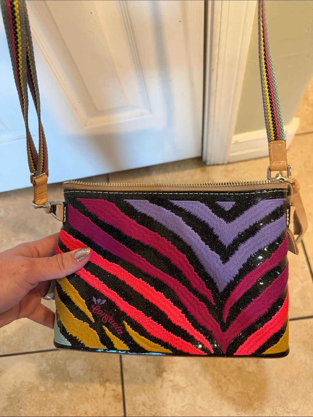 Colorful Zebra Print Crossbody Bag - Multicolor